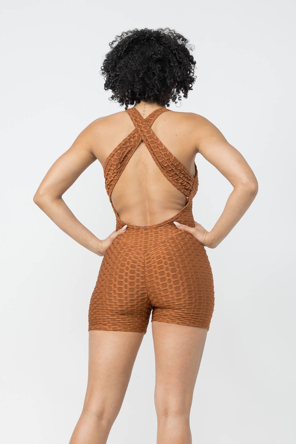 Honeycomb Jacquard Sleeveless Cross Back Romper