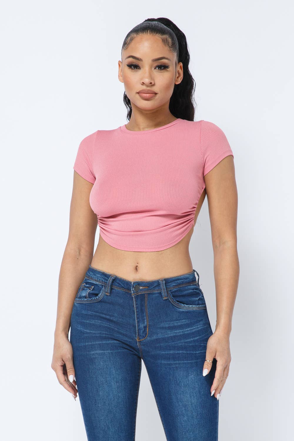 Rib Open Back String Tie Crop Top
