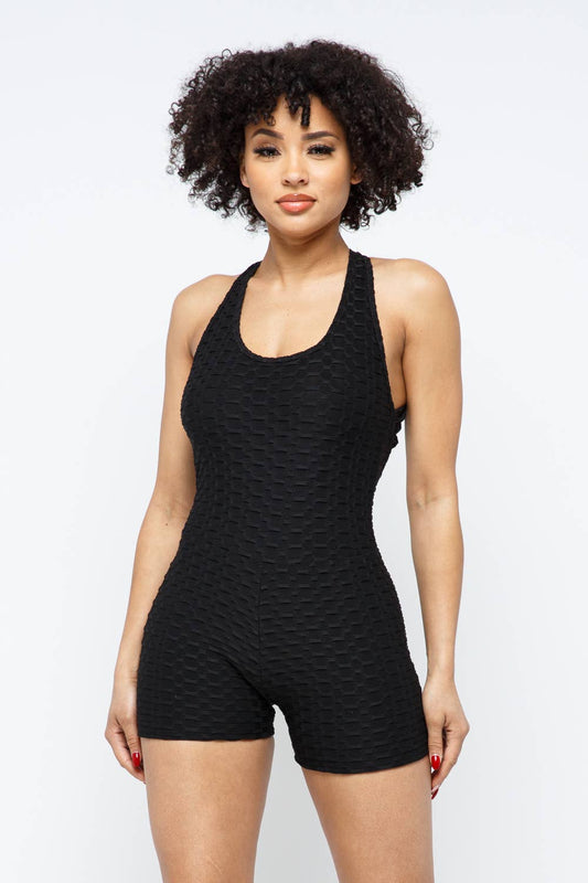Honeycomb Jacquard Sleeveless Cross Back Romper