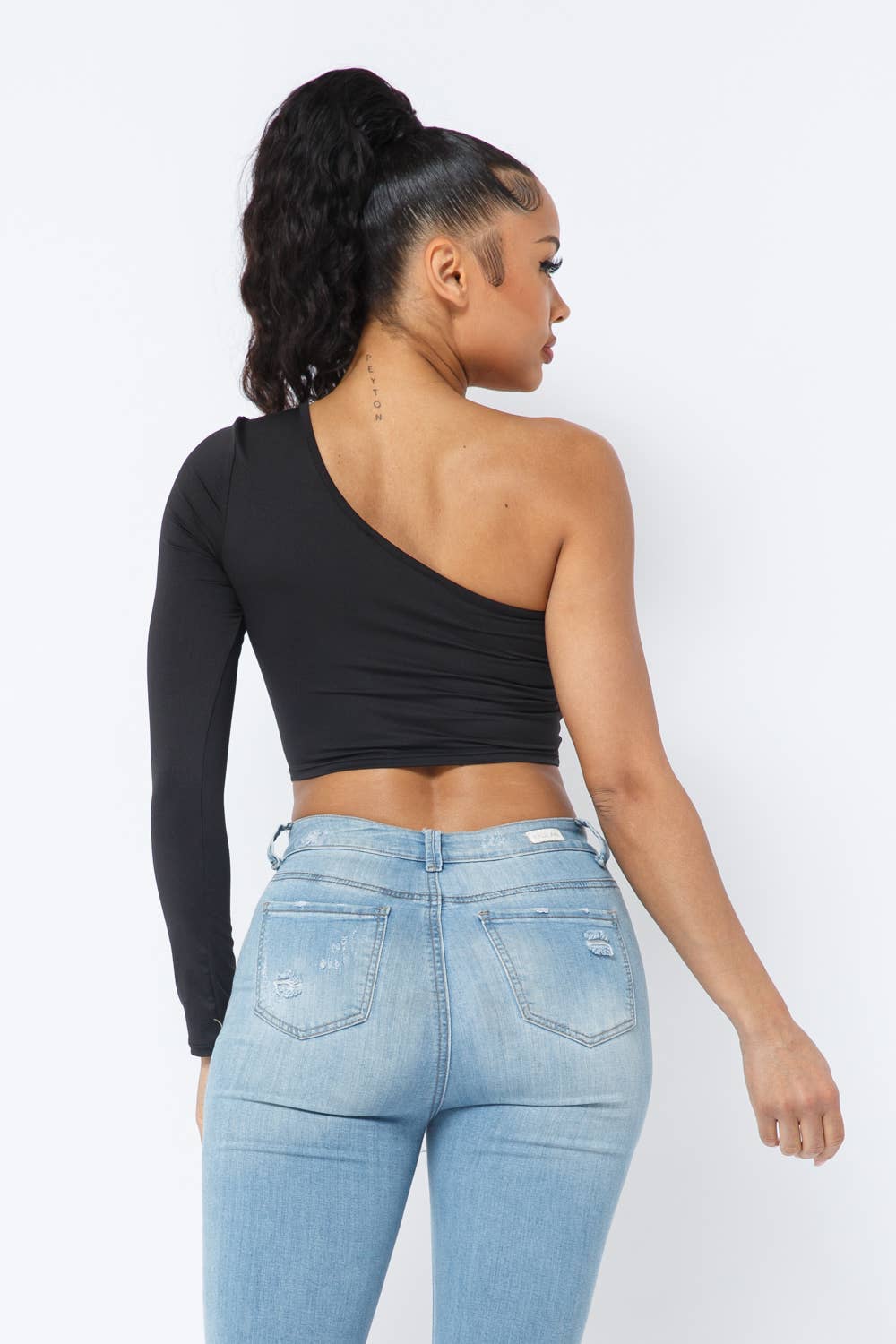 Yoga Fabric One Shoulder Front Open Tie Crop Top