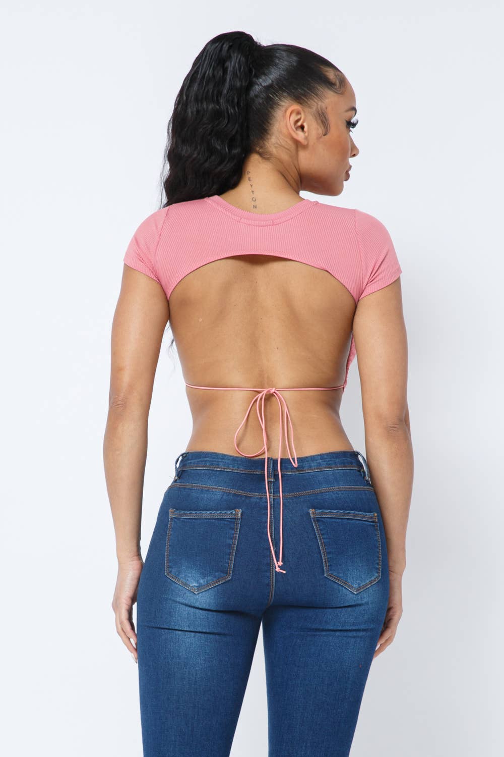 Rib Open Back String Tie Crop Top