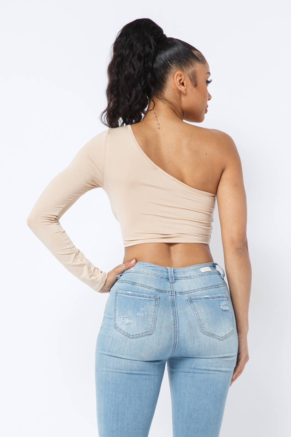 Yoga Fabric One Shoulder Front Open Tie Crop Top