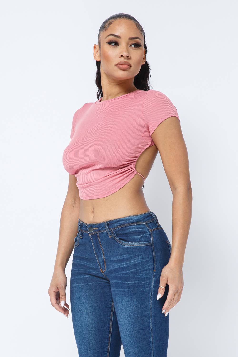 Rib Open Back String Tie Crop Top