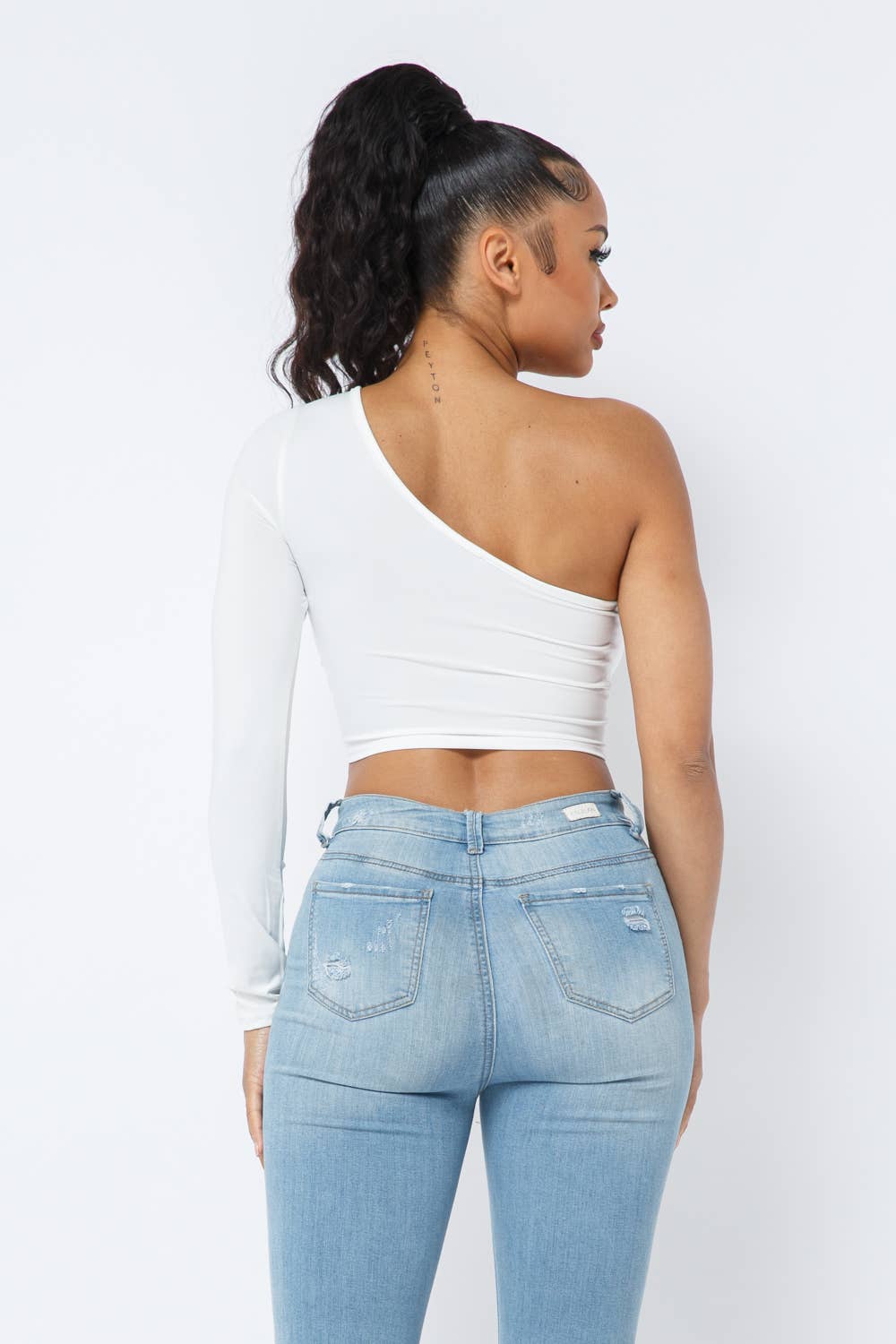 Yoga Fabric One Shoulder Front Open Tie Crop Top