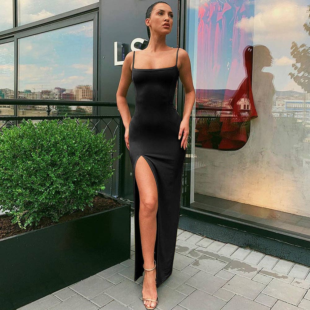 Summer 2025 Sexy Backless Slit Dress  Europe Style